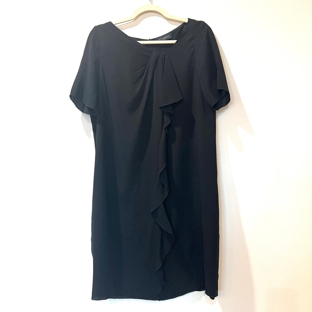 Piazza Sempione Silk Ruffle Dress Black IT 44 US 8 back zip knee length